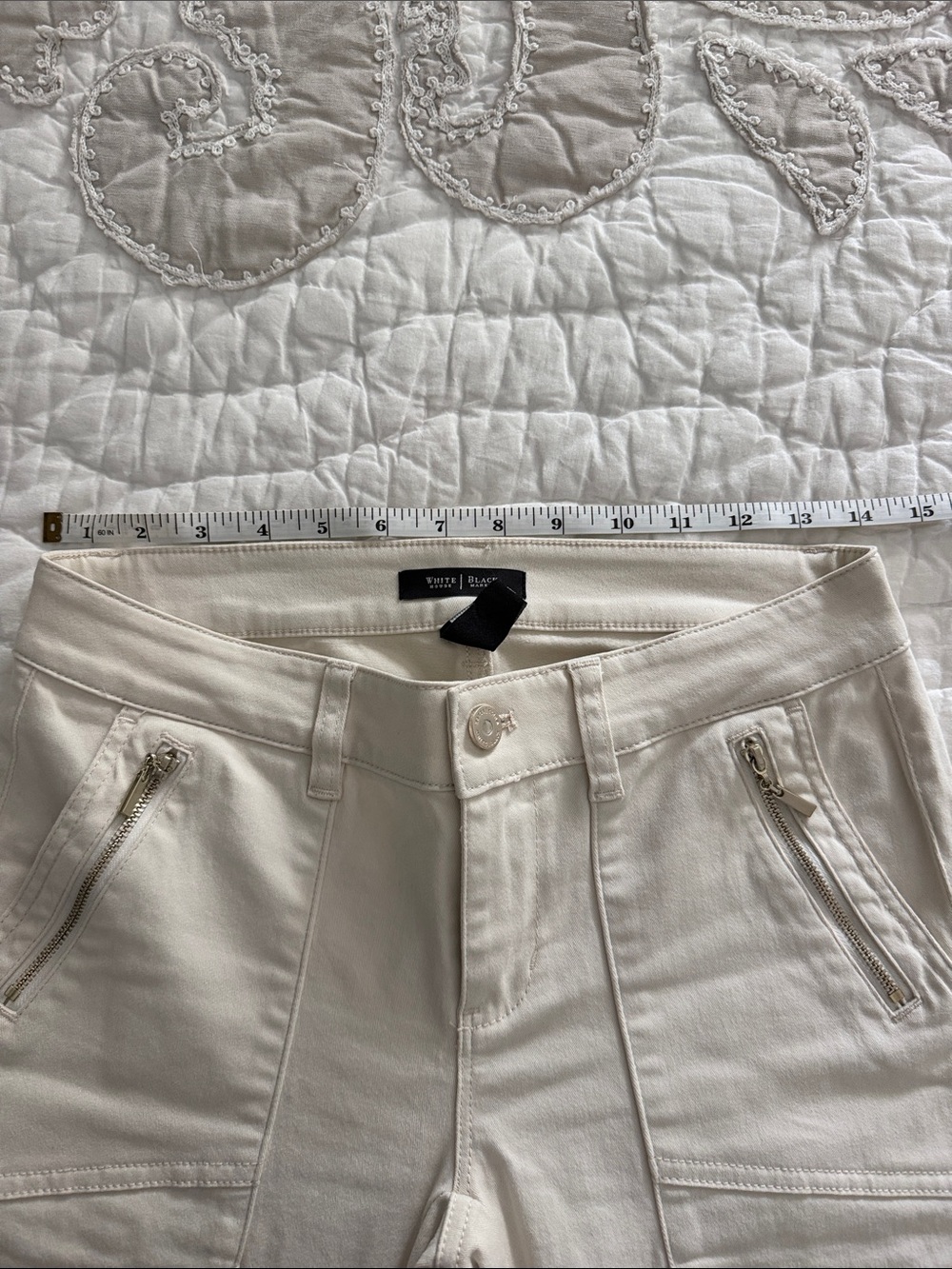 White House Black Market Off-White Zip Pocket Ankle Pants - Picture 7 of 9